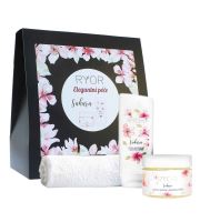 RYOR Sakura dárková sada cukrový peeling s japonskou třešní 325 g + jemný sprchový gel s japonskou třešní 200 ml
