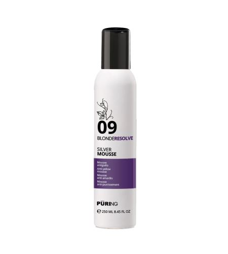 PURING 09 BlondeResolve Silver Mousse bezoplachová neutralizační pěna pro blond, šedé a odbarvené vlasy 250 ml