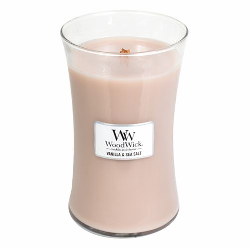 WoodWick Vnilla & Sea Salt vonná svíčka s dřevěným knotem 609,5 g