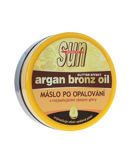 Vivaco SUN Argan Bronz Oil rozjasňující máslo po opalování s bio arganovým olejem a zlatými glitry 200 ml