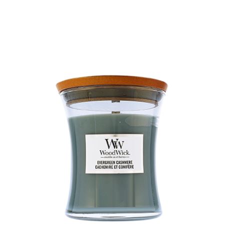 WoodWick Evergreen Cashmere vonná svíčka s dřevěným knotem 275 g