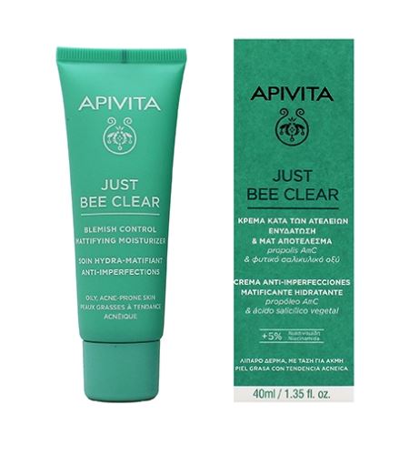 Apivita Just Bee Clear Blemish Control Mattifying Moisturizer hydratační krém na obličej s niacinamidem 40 ml