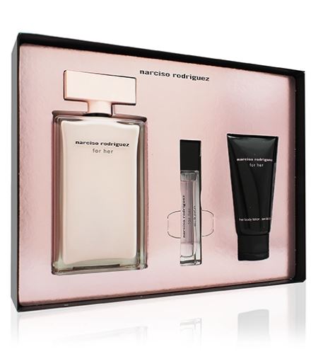 Narciso Rodriguez For Her dárková sada pro ženy parfémovaná voda 100 ml + tělové mléko 50 ml + parfémovaná voda 10 ml