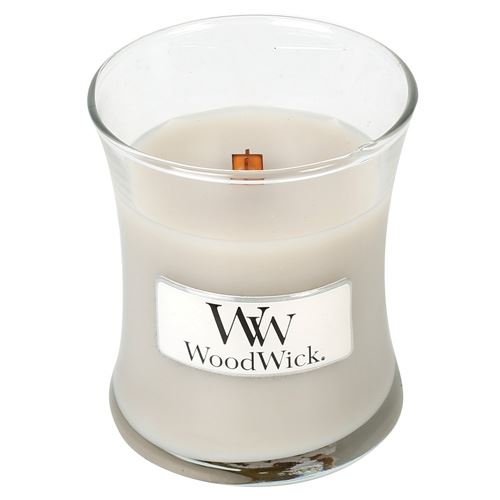 WoodWick Warm Wool vonná svíčka s dřevěným knotem 85 g