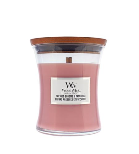 WoodWick Pressed Blooms & Patchouli vonná svíčka s dřevěným knotem 275 g