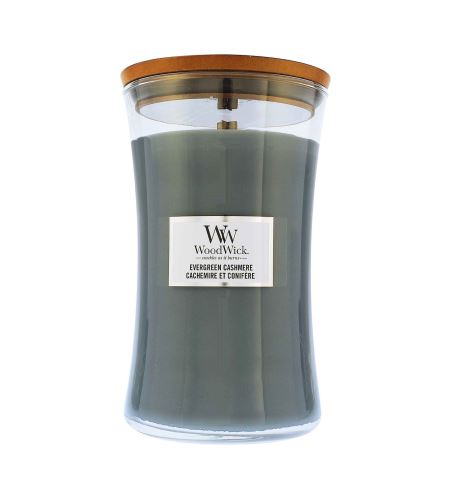 WoodWick Evergreen Cashmere vonná svíčka s dřevěným knotem 609 g