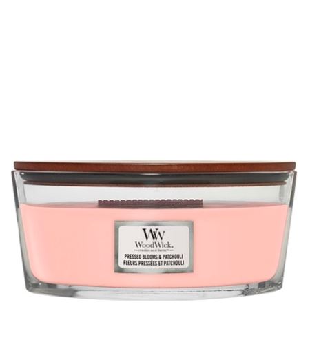 WoodWick Pressed Blooms & Patchouli vonná svíčka s dřevěným knotem 453,6 g