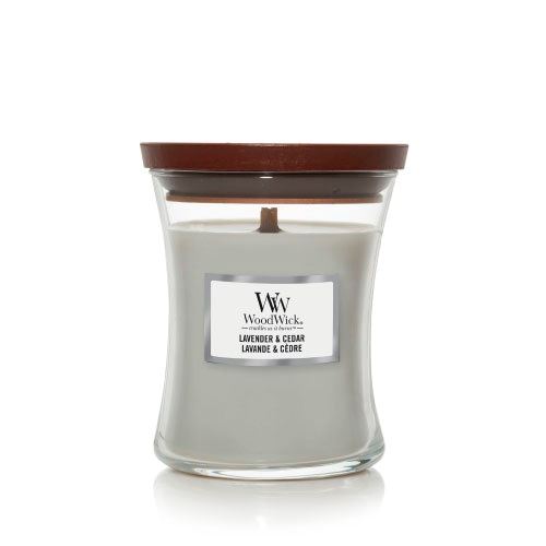 WoodWick Lavender & Cedar vonná svíčka s dřevěným knotem 275 g
