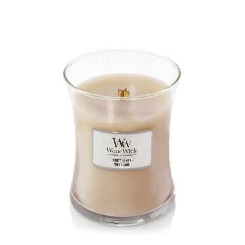 WoodWick White Honey vonná svíčka s dřevěným knotem 275 g