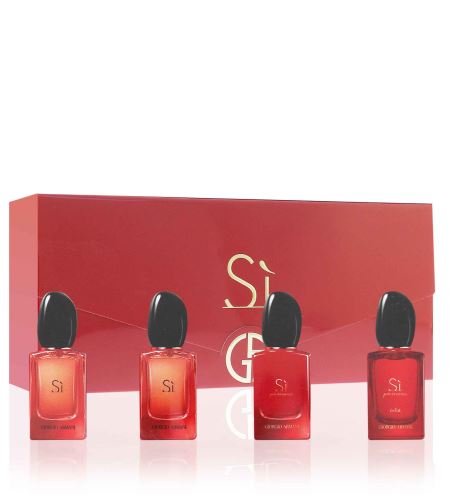 Giorgio Armani Sì sada miniatur pro ženy Sì Passione parfémovaná voda 7 ml + Sì Passione Éclat parfémovaná voda 7 ml + Sì parfémovaná voda 7 ml + Sì Intense parfémovaná voda 7 ml